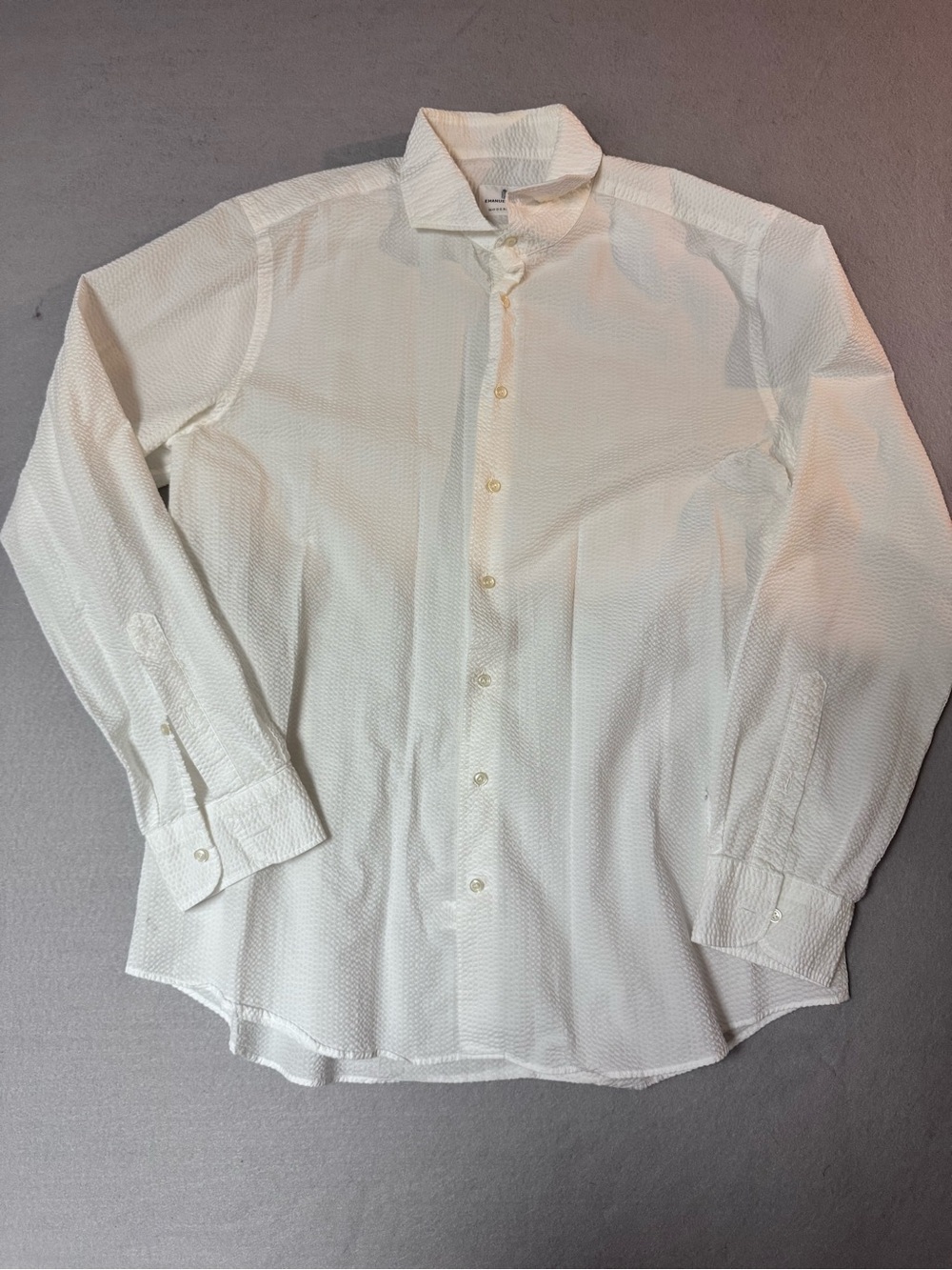 Men's White Textured Long-Sleeve Dress Shirt